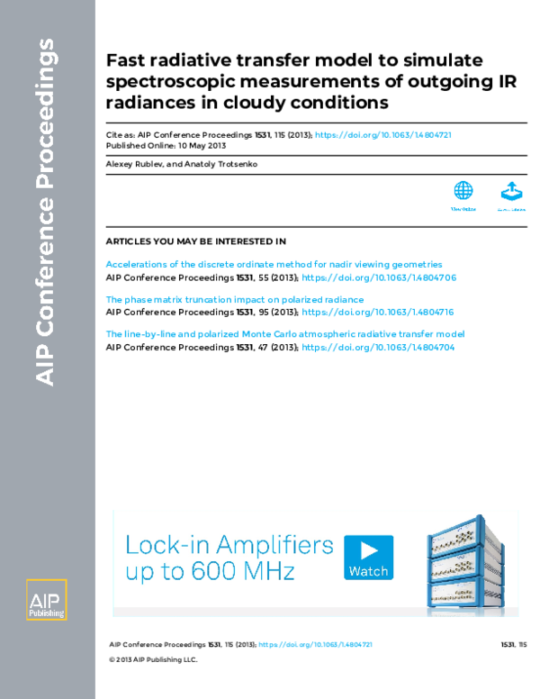 (PDF) Fast radiative transfer model to simulate spectroscopic ...