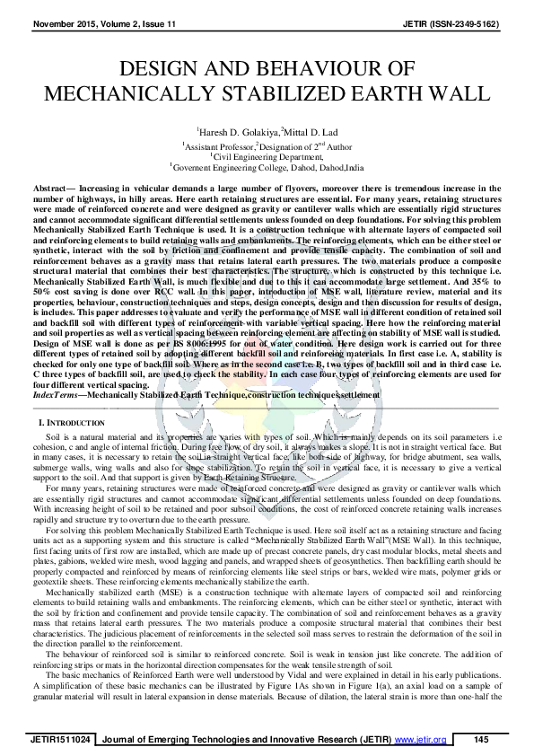 (PDF) Design and Behaviour of Mechanically Stabilized Earth Wall