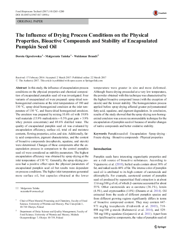 (PDF) The Influence of Drying Process Conditions on the Physical ...