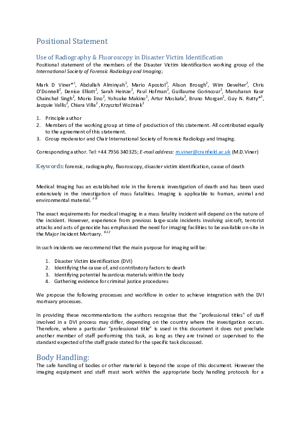 (PDF) Use of radiography and fluoroscopy in Disaster Victim Identification