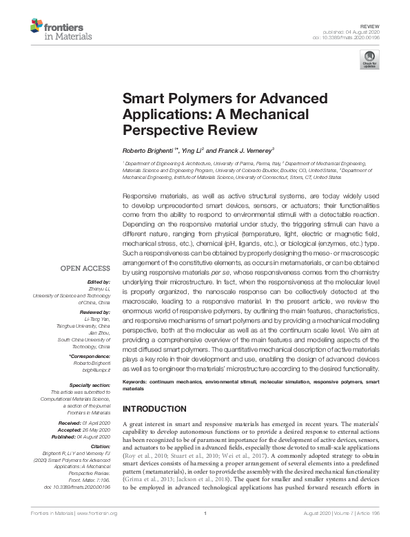 (PDF) Smart Polymers for Advanced Applications: A Mechanical ...