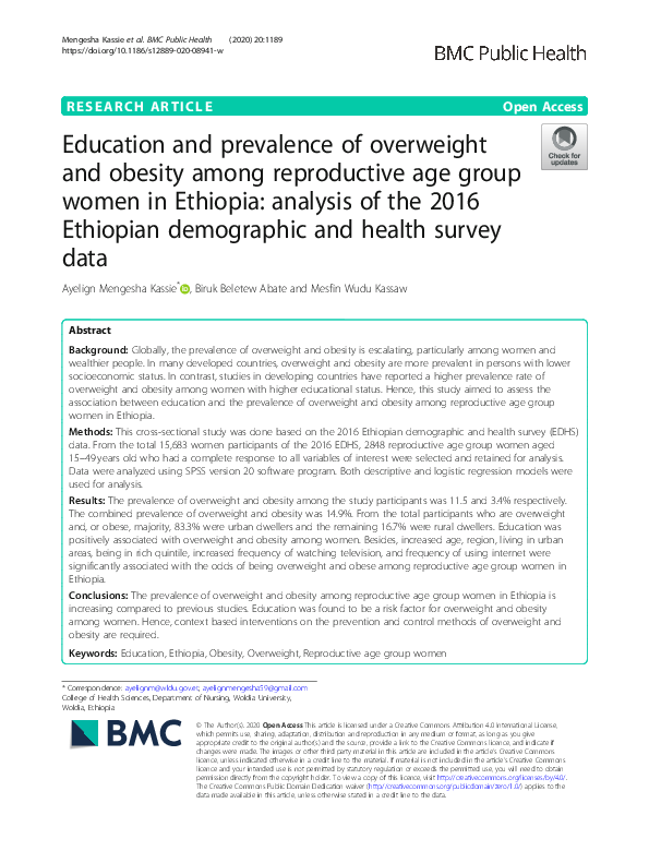 (PDF) Education and prevalence of overweight and obesity among ...