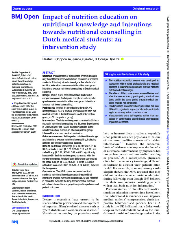 (PDF) Impact of nutrition education on the nutritional status