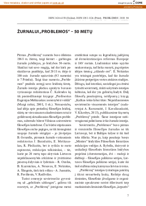 (PDF) Žurnalui „Problemos“ – 50 metų