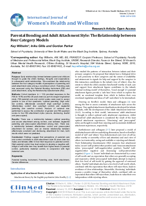 (PDF) Parental Bonding and Adult Attachment Style: The Relationship ...