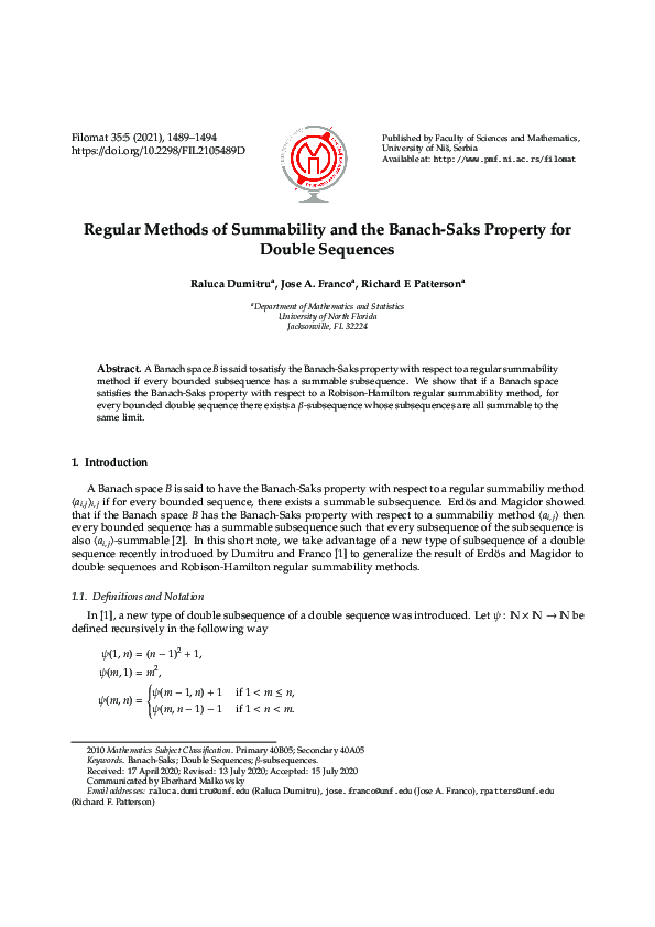 (PDF) Regular methods of summability and the Banach-Saks property for ...