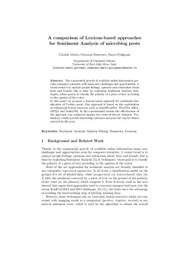 (PDF) A comparison of Lexicon-based approaches for Sentiment Analysis ...