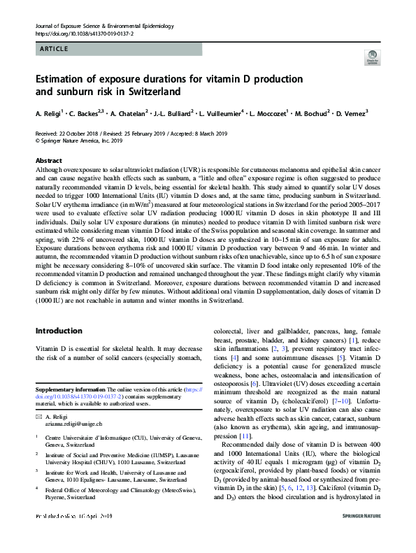 (PDF) Estimation of exposure durations for vitamin D production and ...