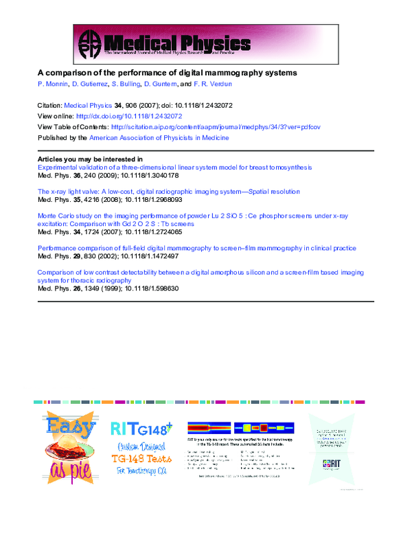 (PDF) A comparison of the performance of digital mammography systems