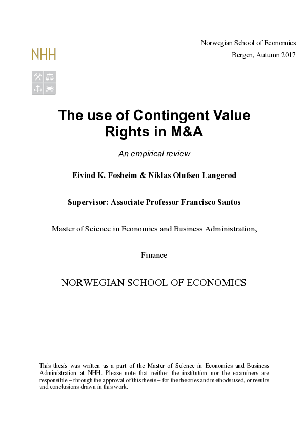 (PDF) The use of contingent value rights in M&A : an empirical review