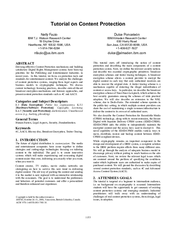 (PDF) Tutorial on content protection