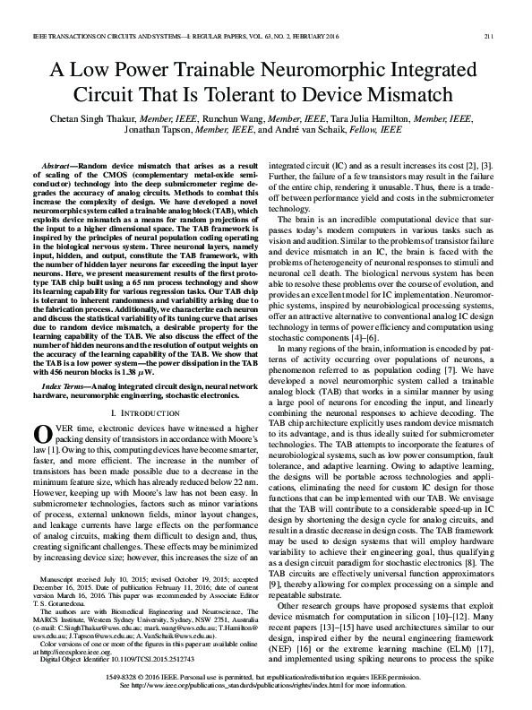 (PDF) A Low Power Trainable Neuromorphic Integrated Circuit That Is ...