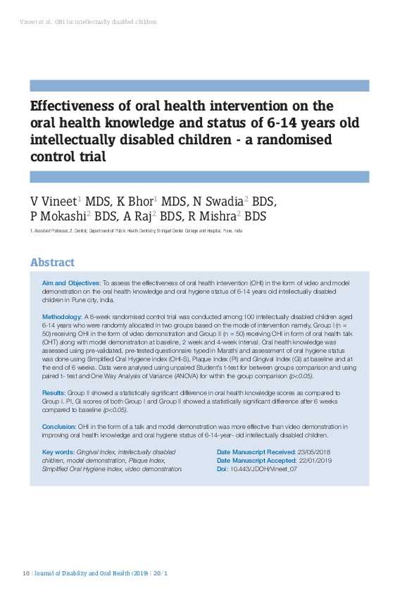 (PDF) Effectiveness of oral health intervention on the oral health ...