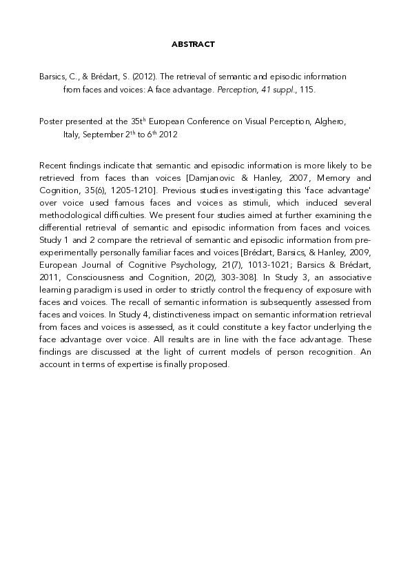 (PDF) The retrieval of semantic and episodic information from faces and ...