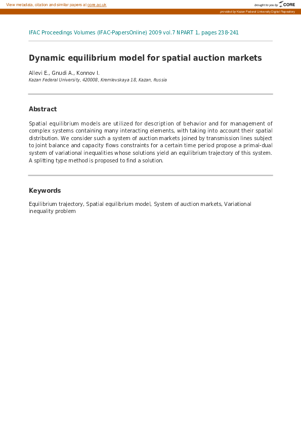 (PDF) Dynamic Equilibrium Model for Spatial Auction Markets