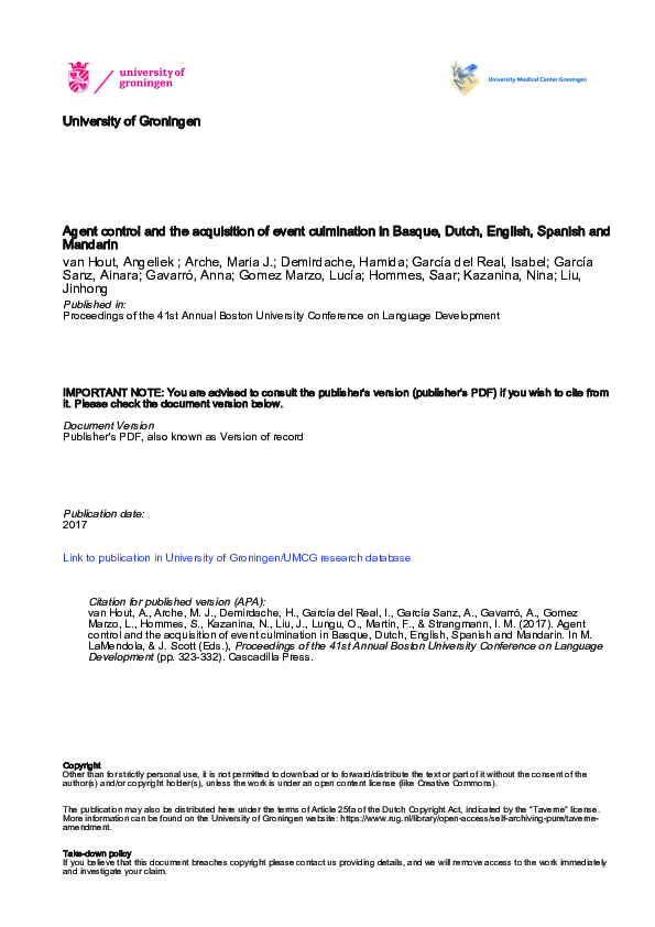 Agent control and the acquisition of event culmination in Basque, Dutch, English, Spanish and Mandarin