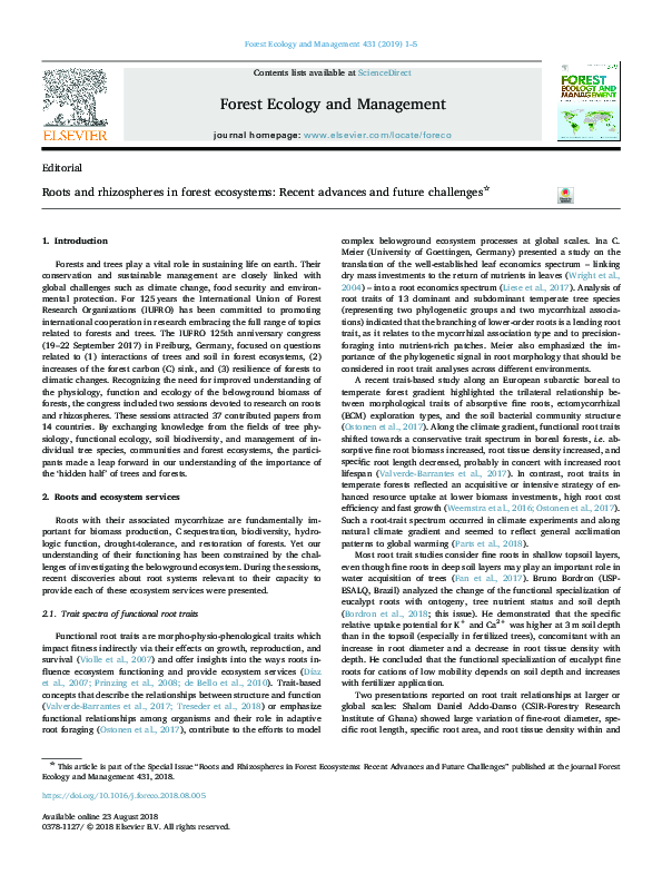 (PDF) Roots and rhizospheres in forest ecosystems: Recent advances and ...