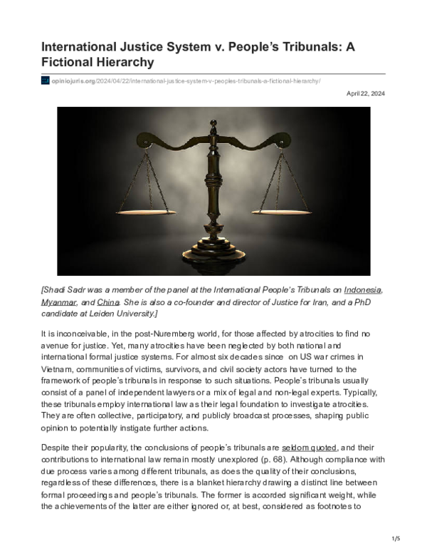 (PDF) International Justice System v. People's Tribunals: A Fictional ...