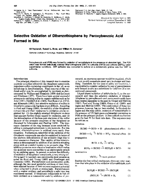 (PDF) Selective oxidation of dibenzothiophene by peroxybenzoic acid ...