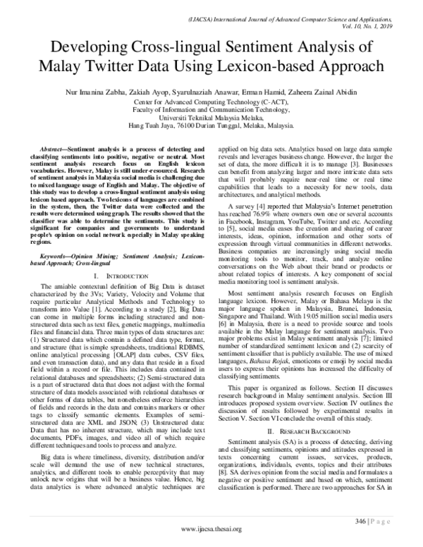 (PDF) Developing Cross-lingual Sentiment Analysis of Malay Twitter Data ...