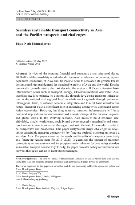 (PDF) Seamless sustainable transport connectivity in Asia and the ...