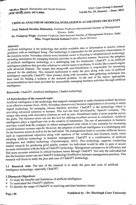 (PDF) Critical analysis of artificial intelligence- A case study of ChatGPT