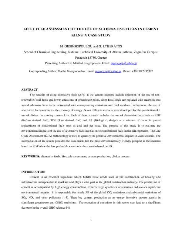 (PDF) Life cycle assessment of the use of alternative fuels in cement ...