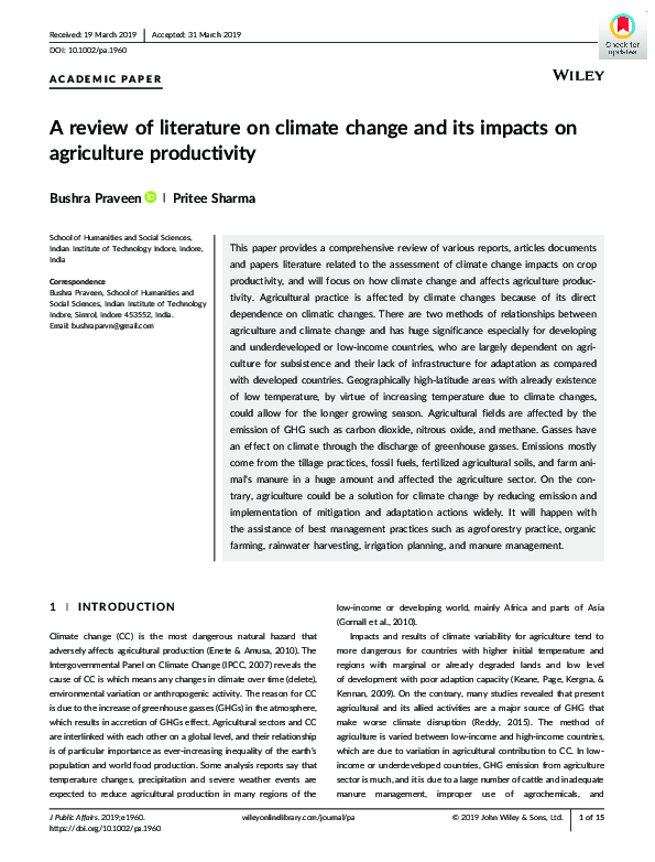 (PDF) A review of literature on climate change and its impacts on ...