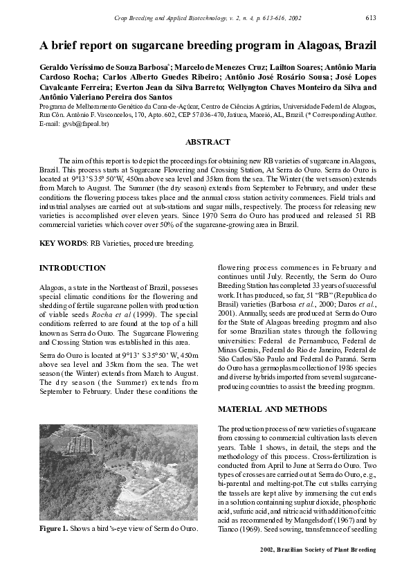 (PDF) A brief report on sugarcane breeding program in Alagoas, Brazil