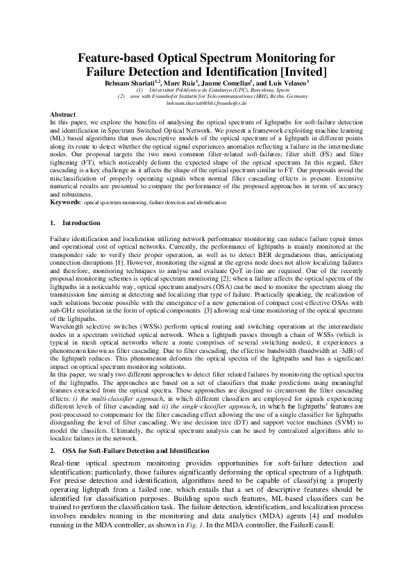 (PDF) Feature-Based Optical Spectrum Monitoring for Failure Detection ...