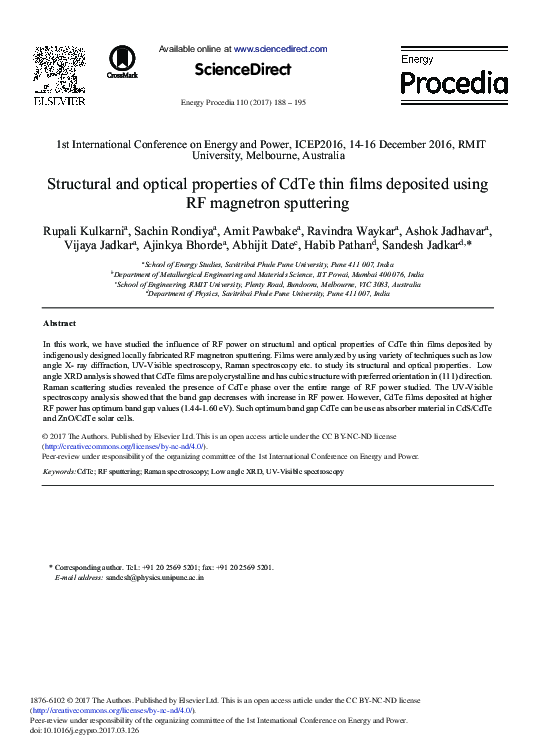 (PDF) Structural and optical properties of CdTe thin film: A detailed ...