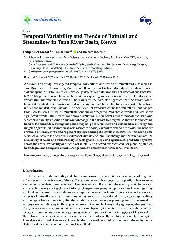 (PDF) Temporal Variability and Trends of Rainfall and Streamflow in ...