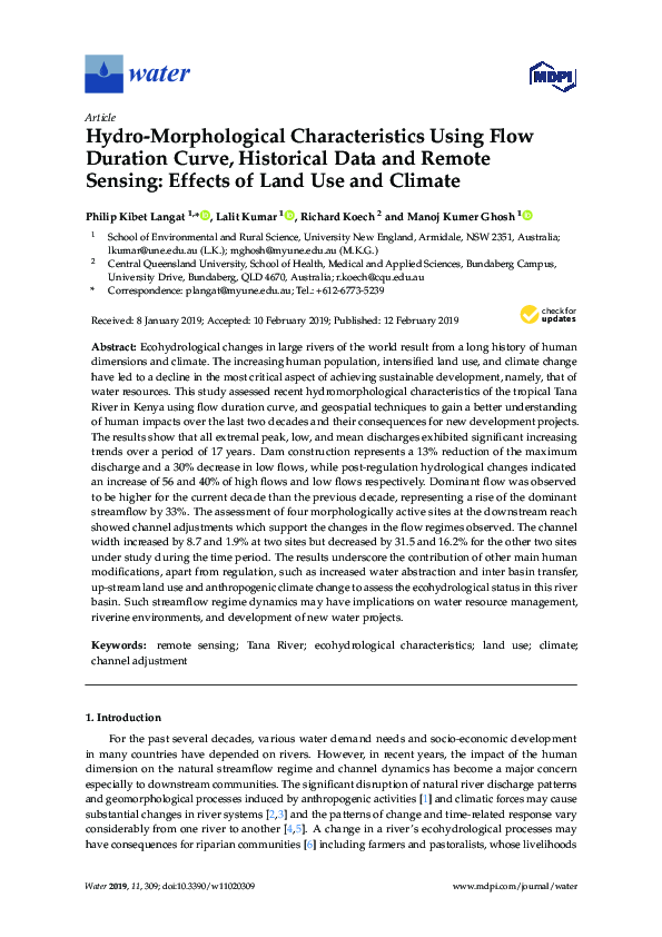 (PDF) Hydro-Morphological Characteristics Using Flow Duration Curve ...