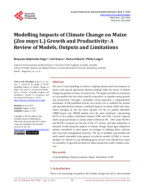 (PDF) Modelling Impacts of Climate Change on Maize ( Zea mays L ...