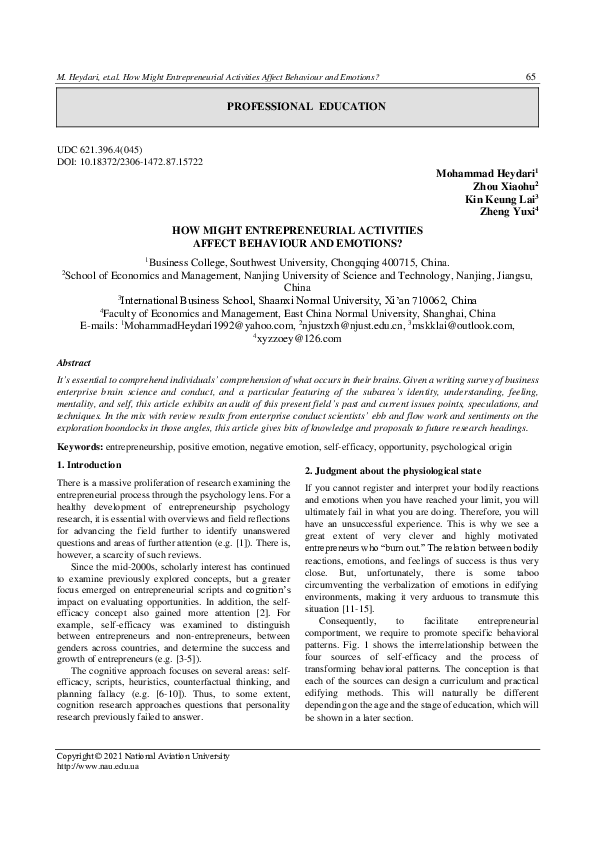 (PDF) How Might Entrepreneurial Activities Affect Behaviour and Emotions?