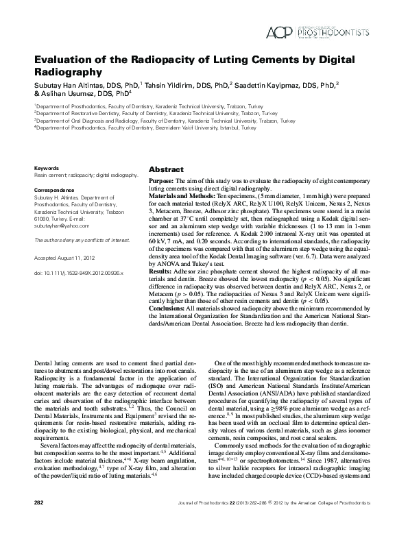 (PDF) Evaluation of the Radiopacity of Luting Cements by Digital ...