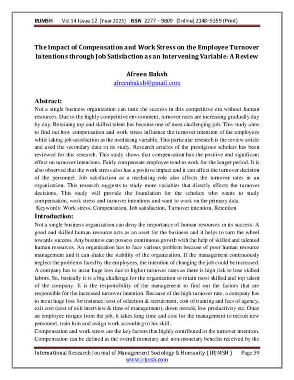 (PDF) The Impact of Compensation and Work Stress on the Employee ...