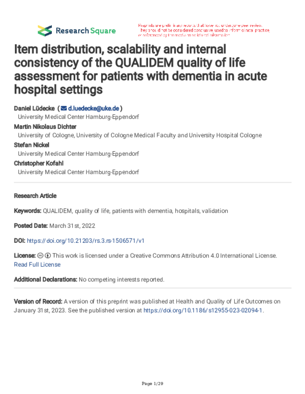 (PDF) Item distribution, scalability and internal consistency of the ...