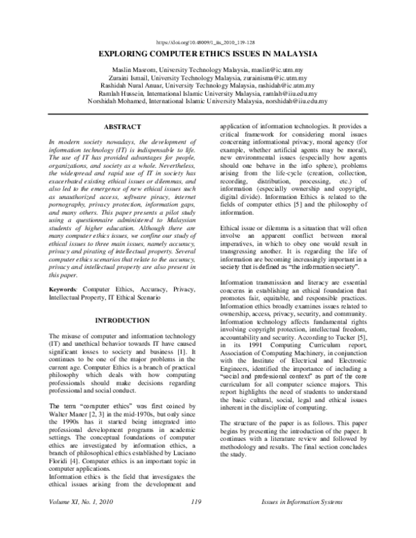 (PDF) Exploring computer ethics issues in Malaysia