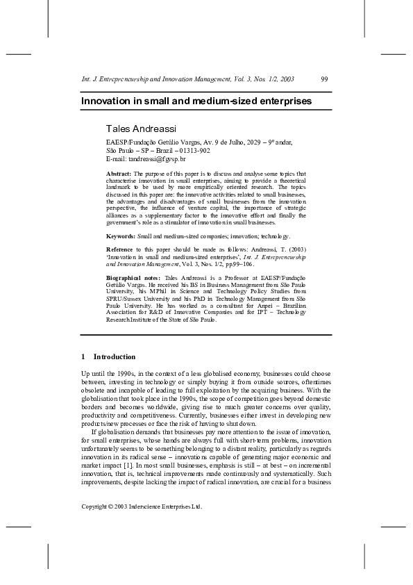(PDF) Innovation in small and medium sized enterprises: The case of e ...