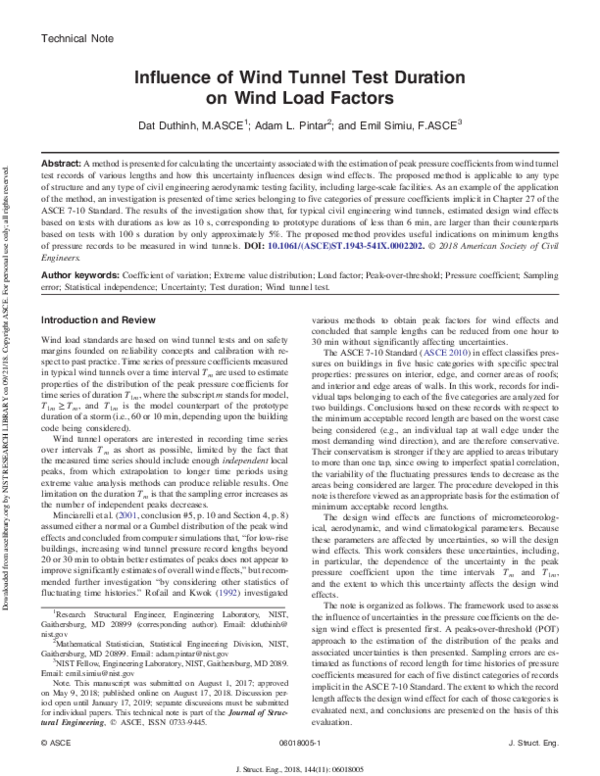 (PDF) Influence of Wind Tunnel Test Duration on Wind Load Factors