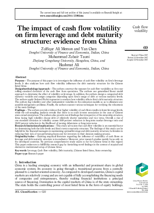 (PDF) The impact of cash flow volatility on firm leverage and debt ...