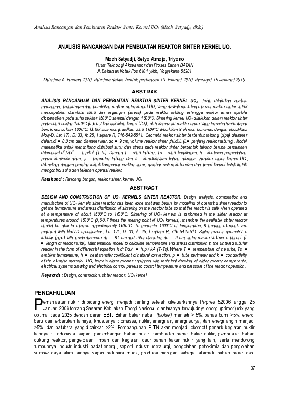(PDF) Analisis Rancangan Dan Pembuatan Reaktor Sinter Kernel UO2