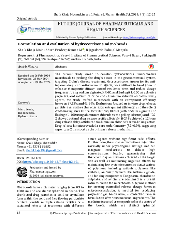 (PDF) Formulation and evaluation of hydrocortisone micro beads