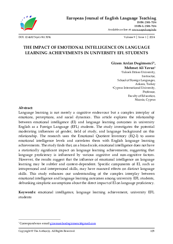 (PDF) The Impact Of Emotional Intelligence on Language Learning ...