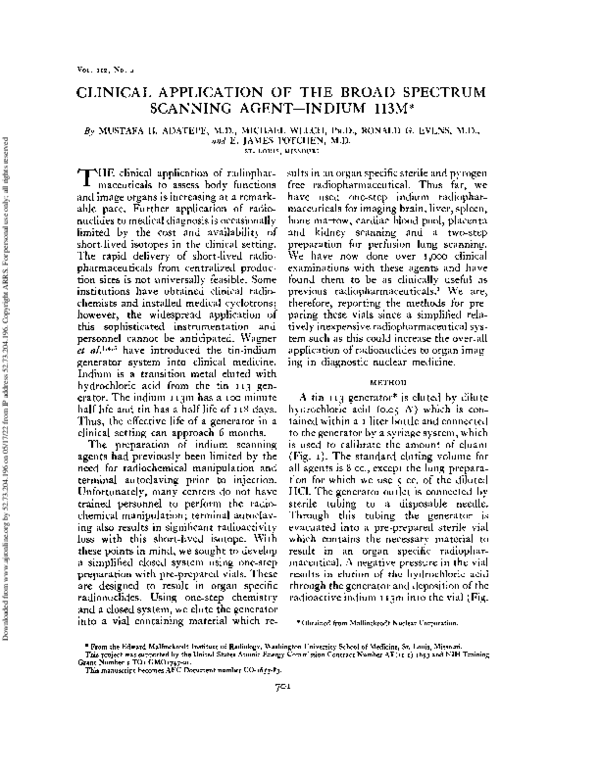 (PDF) Clinical Application of the Broad Spectrum Scanning Agent—Indium 113M