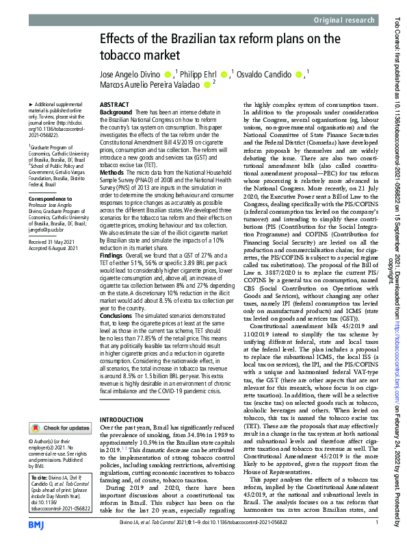 (PDF) Effects of the Brazilian tax reform plans on the tobacco market