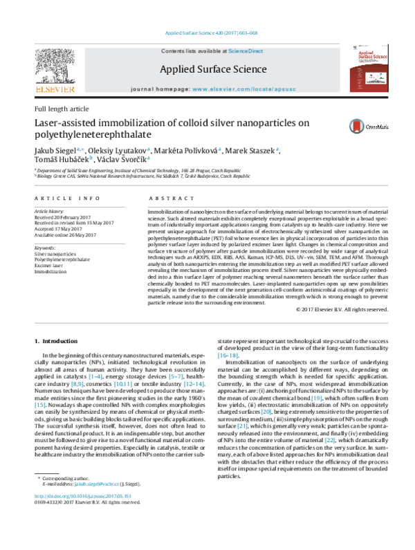 (PDF) Laser-assisted immobilization of colloid silver nanoparticles on ...