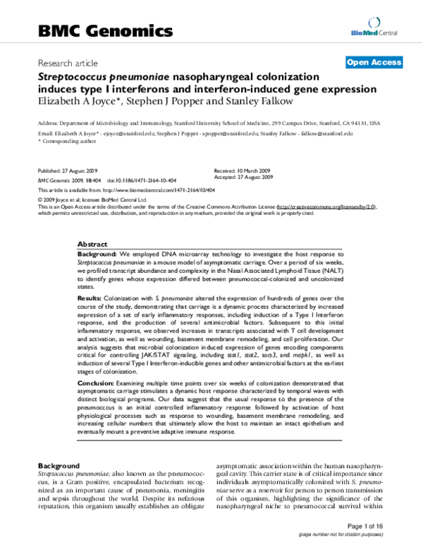 (PDF) Streptococcus pneumoniae nasopharyngeal colonization induces type ...