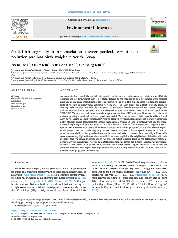 (PDF) Spatial heterogeneity in the association between particulate ...